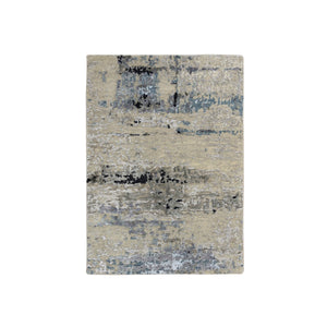 2'x2'10" Gray, Modern Abstract Design Wool and Silk, Hand Knotted Mat Oriental Rug FWR383346