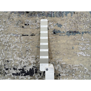 2'x2'10" Gray, Modern Abstract Design Wool and Silk, Hand Knotted Mat Oriental Rug FWR383346
