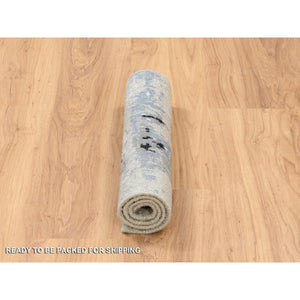 2'x2'10" Gray, Modern Abstract Design Wool and Silk, Hand Knotted Mat Oriental Rug FWR383346