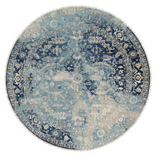 Load image into Gallery viewer, 11&#39;10&quot;x11&#39;10&quot; Navy Blue, Broken Persian Heriz Erased Design Wool and Silk, Hand Knotted, Round Oriental Rug FWR383358