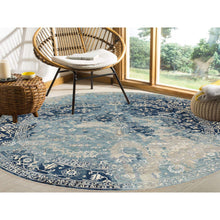 Load image into Gallery viewer, 11&#39;10&quot;x11&#39;10&quot; Navy Blue, Broken Persian Heriz Erased Design Wool and Silk, Hand Knotted, Round Oriental Rug FWR383358