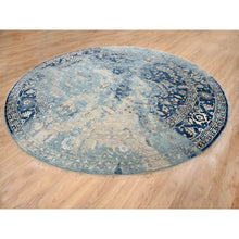 Load image into Gallery viewer, 11&#39;10&quot;x11&#39;10&quot; Navy Blue, Broken Persian Heriz Erased Design Wool and Silk, Hand Knotted, Round Oriental Rug FWR383358