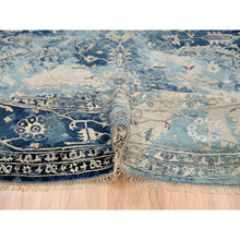 Load image into Gallery viewer, 11&#39;10&quot;x11&#39;10&quot; Navy Blue, Broken Persian Heriz Erased Design Wool and Silk, Hand Knotted, Round Oriental Rug FWR383358