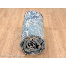 Load image into Gallery viewer, 11&#39;10&quot;x11&#39;10&quot; Navy Blue, Broken Persian Heriz Erased Design Wool and Silk, Hand Knotted, Round Oriental Rug FWR383358