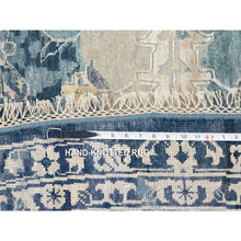 Load image into Gallery viewer, 11&#39;10&quot;x11&#39;10&quot; Navy Blue, Broken Persian Heriz Erased Design Wool and Silk, Hand Knotted, Round Oriental Rug FWR383358