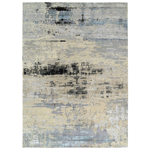 12'x17'9" Gray, Wool and Silk Hand Knotted, Modern Abstract Design, Oversized Oriental Rug FWR383370