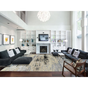 12'x17'9" Gray, Wool and Silk Hand Knotted, Modern Abstract Design, Oversized Oriental Rug FWR383370