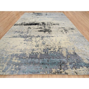 12'x17'9" Gray, Wool and Silk Hand Knotted, Modern Abstract Design, Oversized Oriental Rug FWR383370