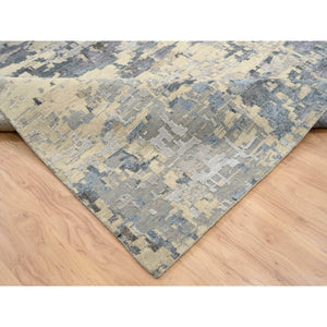 12'x17'9" Gray, Wool and Silk Hand Knotted, Modern Abstract Design, Oversized Oriental Rug FWR383370