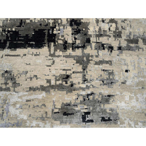 12'x17'9" Gray, Wool and Silk Hand Knotted, Modern Abstract Design, Oversized Oriental Rug FWR383370