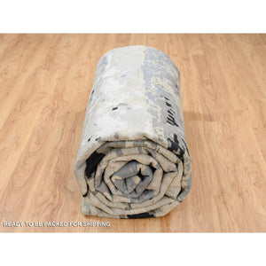12'x17'9" Gray, Wool and Silk Hand Knotted, Modern Abstract Design, Oversized Oriental Rug FWR383370