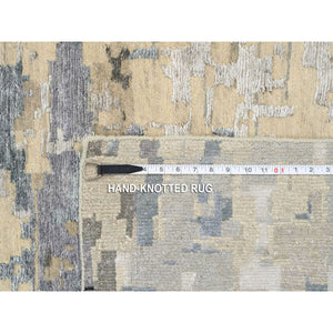 12'x17'9" Gray, Wool and Silk Hand Knotted, Modern Abstract Design, Oversized Oriental Rug FWR383370