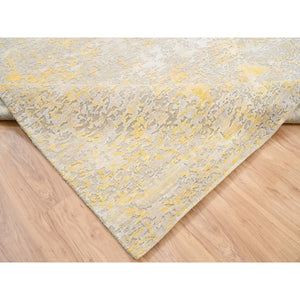 8'x8' Gold, Hand Knotted Abstract Design, Wool and Silk Hi-Low Pile, Square Oriental Rug FWR383394