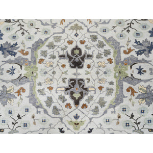 14'x18' Light Gray, Denser Weave Oushak with Floral Motifs, Soft Wool Hand Knotted, Oversized Oriental Rug FWR383562