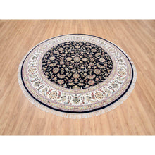 Load image into Gallery viewer, 7&#39;10&quot;x7&#39;10&quot; Midnight Blue, Nain All Over Flower Design, 250 KPSI Wool Hand Knotted, Round Oriental Rug FWR383736