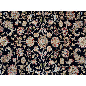 7'10"x7'10" Midnight Blue, Nain All Over Flower Design, 250 KPSI Wool Hand Knotted, Round Oriental Rug FWR383736