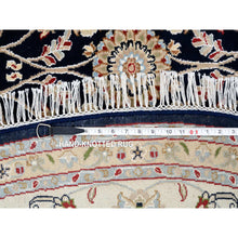 Load image into Gallery viewer, 7&#39;10&quot;x7&#39;10&quot; Midnight Blue, Nain All Over Flower Design, 250 KPSI Wool Hand Knotted, Round Oriental Rug FWR383736