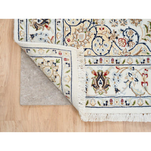 4'2"x10'1" Ivory, Nain with Center Medallion Flower Design, 250 KPSI Wool Hand Knotted, Wide Runner Oriental Rug FWR383784