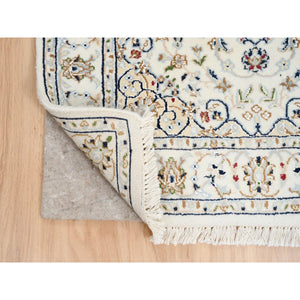 2'8"x13'3" Ivory, Nain with Center Medallion Flower Design, 250 KPSI Wool Hand Knotted, Runner Oriental Rug FWR383850