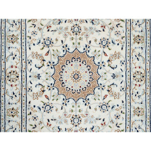2'8"x13'3" Ivory, Nain with Center Medallion Flower Design, 250 KPSI Wool Hand Knotted, Runner Oriental Rug FWR383850