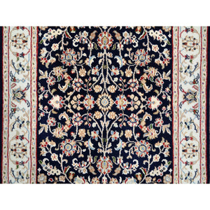 2'8"x10' Midnight Blue, 250 KPSI Wool Hand Knotted, Nain All Over Flower Design, Runner Oriental Rug FWR383916