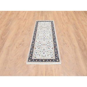 2'8"x8'3" Ivory, Nain All Over Flower Design 250 KPSI Wool Hand Knotted, Runner Oriental Rug FWR383934
