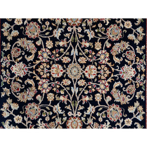 5'x5' Midnight Blue, Hand Knotted Nain All Over Flower Design, 250 KPSI Wool, Square Oriental Rug FWR384258