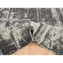 Load image into Gallery viewer, 5&#39;10&quot;x9&#39; Charcoal Black, Modern Design Jacquard Tone On Tone, Wool and Plant Based Silk Hand Loomed, Oriental Rug FWR384282