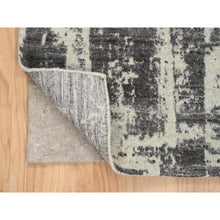 Load image into Gallery viewer, 2&#39;6&quot;x8&#39; Charcoal Black, Hand Loomed Modern Design Jacquard, Tone On Tone Wool and Pure Silk, Runner Oriental Rug FWR384306