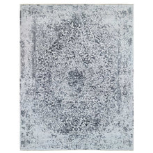 Load image into Gallery viewer, 14&#39;2&quot;x18&#39; Silver Gray, Hand Knotted Erased Persian Design, Wool and Pure Silk, Oversized Oriental Rug FWR384498