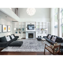 Load image into Gallery viewer, 14&#39;2&quot;x18&#39; Silver Gray, Hand Knotted Erased Persian Design, Wool and Pure Silk, Oversized Oriental Rug FWR384498