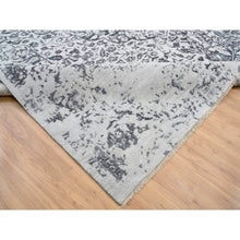 Load image into Gallery viewer, 14&#39;2&quot;x18&#39; Silver Gray, Hand Knotted Erased Persian Design, Wool and Pure Silk, Oversized Oriental Rug FWR384498