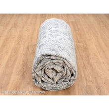 Load image into Gallery viewer, 14&#39;2&quot;x18&#39; Silver Gray, Hand Knotted Erased Persian Design, Wool and Pure Silk, Oversized Oriental Rug FWR384498