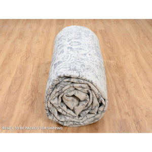 14'2"x18' Silver Gray, Hand Knotted Erased Persian Design, Wool and Pure Silk, Oversized Oriental Rug FWR384498