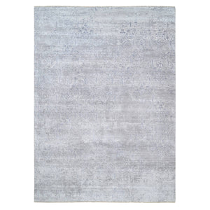 10'x13'10" Ivory, Hand Knotted Damask Design, Tone on Tone Wool and Plant Based Silk, Oriental Rug FWR384510