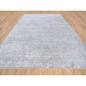 10'x13'10" Ivory, Hand Knotted Damask Design, Tone on Tone Wool and Plant Based Silk, Oriental Rug FWR384510
