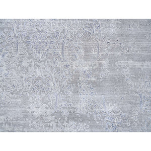 10'x13'10" Ivory, Hand Knotted Damask Design, Tone on Tone Wool and Plant Based Silk, Oriental Rug FWR384510