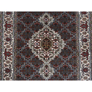 2'6"x26'1" Light Gray Hand Knotted Tabriz Mahi with Fish Medallion Design, Pure Wool XL Runner Oriental Rug FWR384540