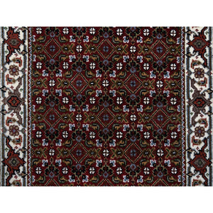 2'1"x13'10" Rich Red Herati With All Over Design Wool and Silk 175 KPSI Hand Knotted Oriental Runner Rug FWR384660