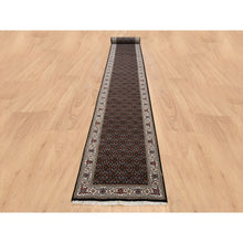 Load image into Gallery viewer, 2&#39;5&quot;x20&#39; Rich Black Hand Knotted 175 KPSI Wool and Silk Herati with All Over Design XL Runner Oriental Rug FWR384684