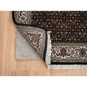 2'5"x20' Rich Black Hand Knotted 175 KPSI Wool and Silk Herati with All Over Design XL Runner Oriental Rug FWR384684