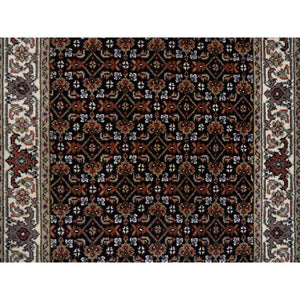 2'5"x20' Rich Black Hand Knotted 175 KPSI Wool and Silk Herati with All Over Design XL Runner Oriental Rug FWR384684