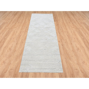 2'7"x8'2" Light Gray Hand Spun Undyed Natural Wool Hand Knotted Modern Runner Oriental Rug FWR384882