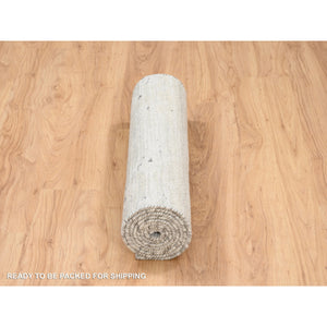 2'7"x8'2" Light Gray Hand Spun Undyed Natural Wool Hand Knotted Modern Runner Oriental Rug FWR384882