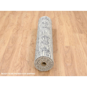 4'1"x12' Light Gray Hand Spun Undyed Natural Wool Modern Hand Knotted Wide Runner Oriental Rug FWR384936