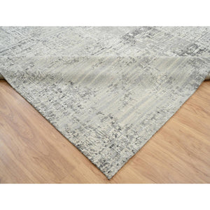 14'1"x18'4" Gray Hand Spun Undyed Natural Wool Modern Hand Knotted Oversized Oriental Rug FWR385020