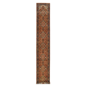 2'7"x16'3" Terracotta Red, Antiqued Fine Heriz Re-Creation Densely Woven, Natural Dyes Soft Wool Hand Knotted, XL Runner Oriental Rug FWR385188