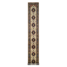 Load image into Gallery viewer, 2&#39;5&quot;x19&#39;9&quot; Ivory, Hand Knotted Heriz Revival with Medallions Design Pliable Wool, XL Runner Oriental Rug FWR385212