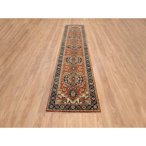 2'6"x12'2" Terracotta Red, Antiqued Fine Heriz Re-Creation Densely Woven, Natural Dyes Hand Spun Wool Hand Knotted, Runner Oriental Rug FWR385230