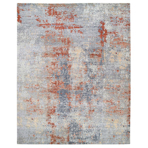12'x15'3" Gray, DenselyÊWoven Wool and Silk Hand Knotted, Modern Abstract Design Thick and Plush, Oversized Oriental Rug FWR385344